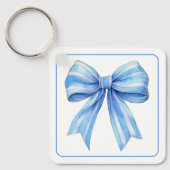 Kust Blauw en Wit Aquarel Strik Gepersonaliseerd Sleutelhanger (Voorkant)