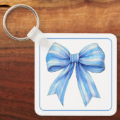 Kust Blauw en Wit Aquarel Strik Gepersonaliseerd Sleutelhanger (Voorkant)