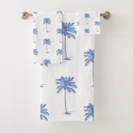 Kust Blauw en Wit Palm Palmetto Bomen Bad Handdoek (Insitu)