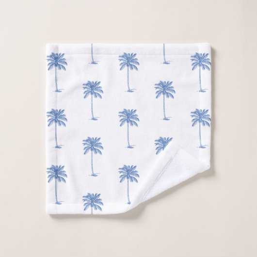 Kust Blauw en Wit Palm Palmetto Bomen Bad Handdoek (Wasdoekje)