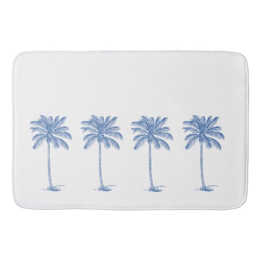 Kust Blauw en Wit Palm Palmetto Bomen Badmat (Voorkant)