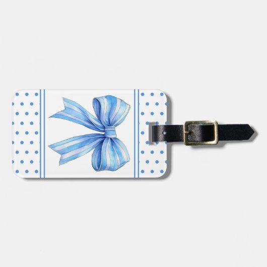 Kust Blauw en Wit Waterverf Bow Gepersonaliseerd Bagagelabel (Voorkant horizontaal)