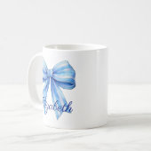 Kust Blauw en Wit Waterverf Bow Gepersonaliseerd Koffiemok (Voorkant links)