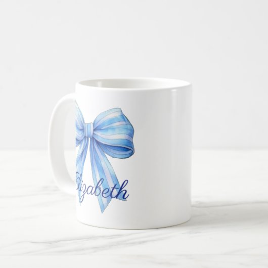 Kust Blauw en Wit Waterverf Bow Gepersonaliseerd Koffiemok (Voorkant links)