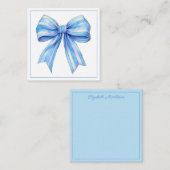 Kust Blauw en Wit Waterverf Bow Gepersonaliseerd Notitiekaartje (Voorkant / Achterkant)