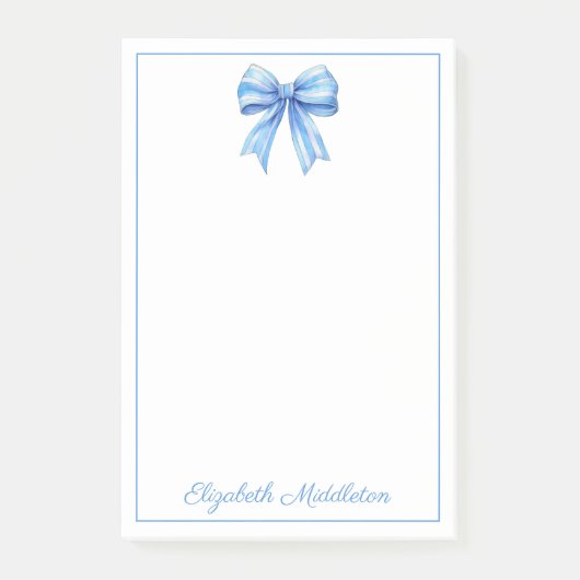 Kust Blauw en Wit Waterverf Bow Gepersonaliseerd Post-it® Notes (Voorkant)