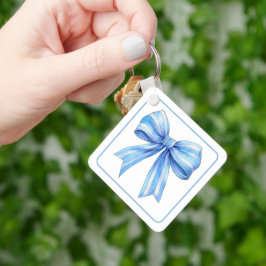 Kust Blauw en Wit Waterverf Bow Gepersonaliseerd Sleutelhanger