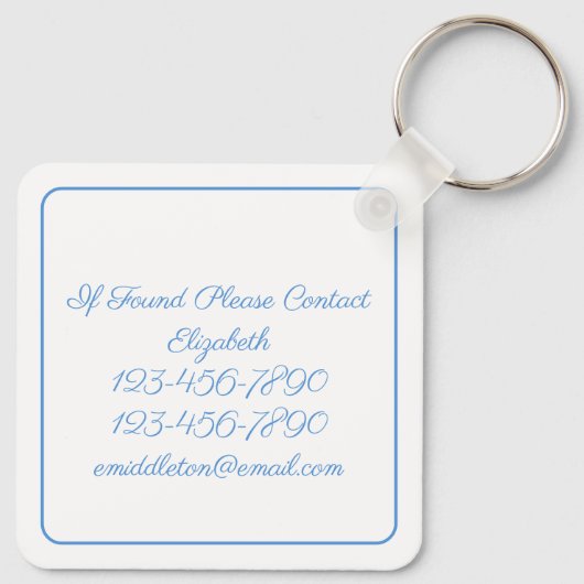 Kust Blauw en Wit Waterverf Bow Gepersonaliseerd Sleutelhanger (Achterkant)