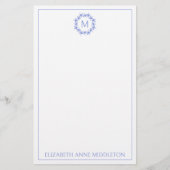 Kust Blauw en Witte Zeester Krans Monogram Briefpapier (Voorkant)