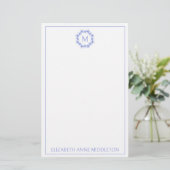 Kust Blauw en Witte Zeester Krans Monogram Briefpapier (Staand voorkant)