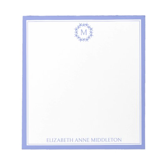 Kust Blauw en Witte Zeester Krans Monogram Notitieblok (Voorkant)