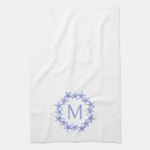 Kust Blauw en Witte Zeester Krans Monogram Theedoek (Verticaal)