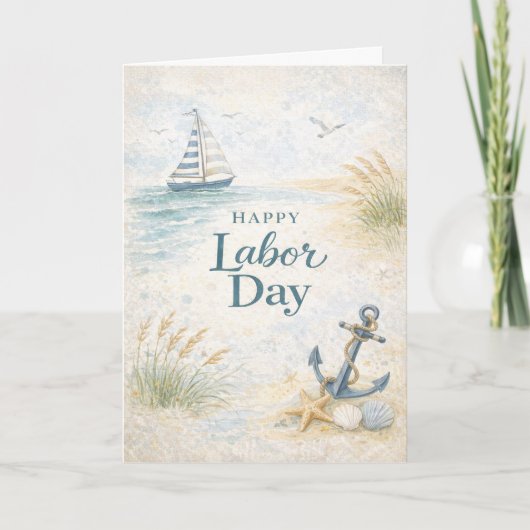 Kust Blauw Gelukkig Labor Day Kaart (Voorkant)