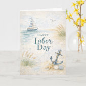 Kust Blauw Gelukkig Labor Day Kaart (Gele Bloem)