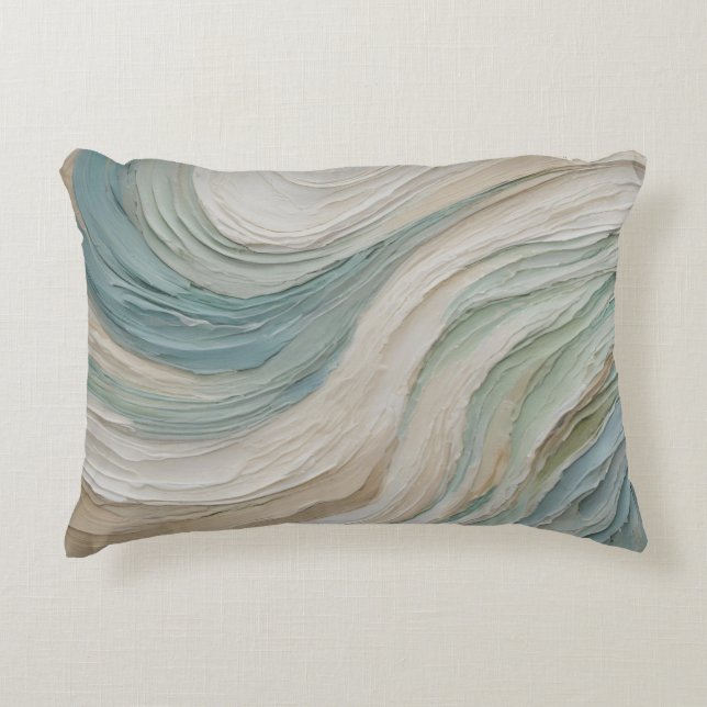 Kust Blauw Groen Beige Abstracte Golven Accent Kussen (Voorkant)