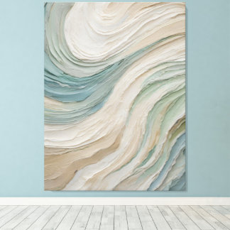 Kust Blauw Groen Beige Abstracte Golven Canvas Afdruk