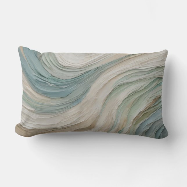 Kust Blauw Groen Beige Abstracte Golven Kussen (Voorkant)