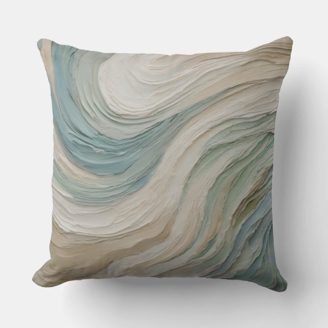 Kust Blauw Groen Beige Abstracte Golven Kussen (Voorkant)