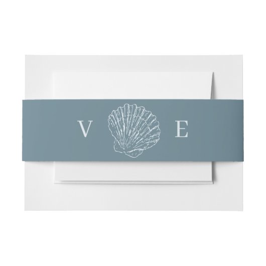 Kust Blauw met de Hand Getekende Monogram Trouwsch Uitnodigingen Wikkel (Voorkant Voorbeeld)