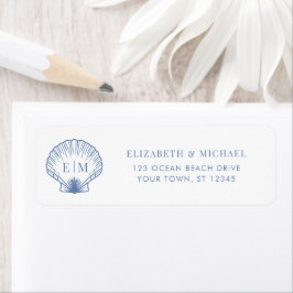 Kust Blauw Monogram Huwelijksretouradres Etiket