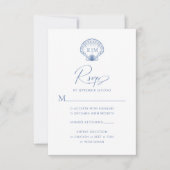 Kust Blauw Schelp Monogram Bruiloft RSVP Kaartje (Voorkant)