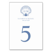 Kust Blauw Schelp Monogram Trouw Kaart (Voorkant)