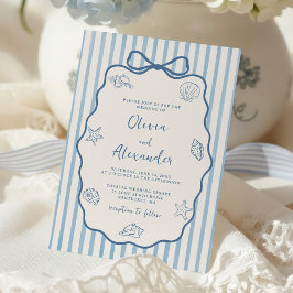 Kust Blauw Streep Whimsical Hand Getekende Trouw Kaart
