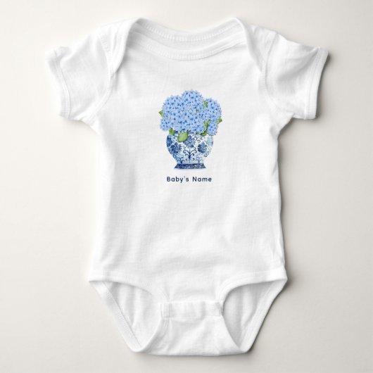 Kust Blauwe Hortensia Chinoiserie Nantucket Baby Romper (Voorkant)