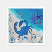 Kust blauwe krab papieren servetten van mijn kunst