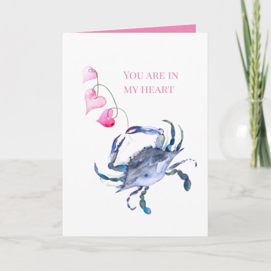 Kust Blauwe Krab Waterverf Strand Valentijnkaart Kaart (Voorkant)