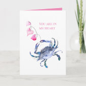 Kust Blauwe Krab Waterverf Strand Valentijnskaart Kaart (Voorkant)