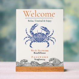 Kust Blauwe Krab Wi-Fi Wachtwoord Bord Plaque
