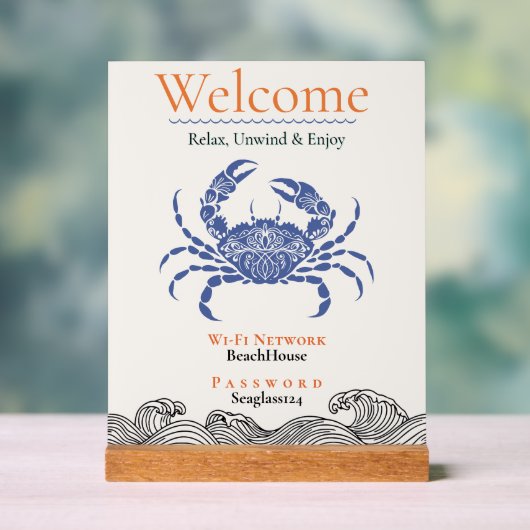 Kust Blauwe Krab Wi-Fi Wachtwoord Bord Plaque (Neutraal)