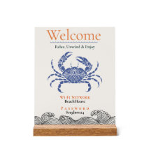 Kust Blauwe Krab Wi-Fi Wachtwoord Bord Plaque