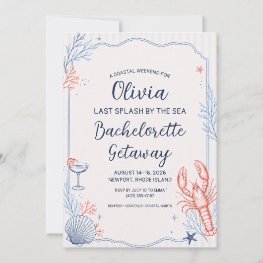 Kust Blauwe Kreeft Zeevruchten Bachelorette Kaart (Voorkant)