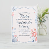 Kust Blauwe Kreeft Zeevruchten Bachelorette Kaart (Staand voorkant)