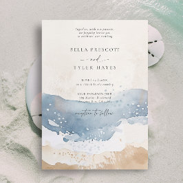Kust Blauwe Oceaan Strand Golf Elegant Trouwen Kaart