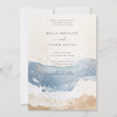 Kust Blauwe Oceaan Strand Golf Elegant Trouwen Kaart (Voorkant)