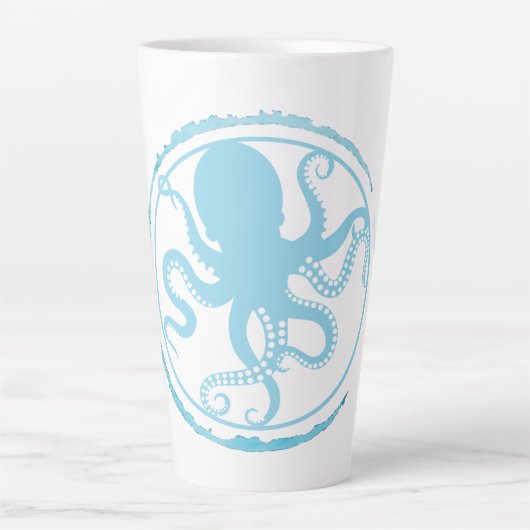 Kust Blauwe Octopus 2 Latte Mok (Voorkant)