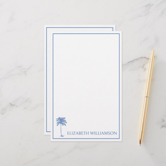 Kust Blauwe Palmetto Palmboom Persoonlijk Briefpapier (Voorkant / Achterkant in situ)