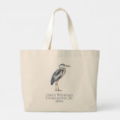 Kust Blauwe Reiger Vogel Monogram Grote Tote Bag (Achterkant)