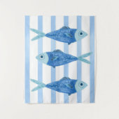 Kust Blauwe Sardines Gestreept  Wandkleed (Voorkant)