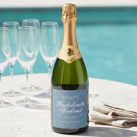 Kust Blauwe Schelp Bachelorette Favor Sparkling Wijnetiket