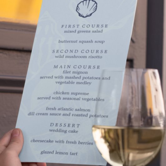 Kust Blauwe Schelpen Bruiloft Menu