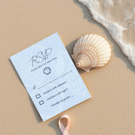 Kust Blauwe Schelpen Bruiloft RSVP Kaartje
