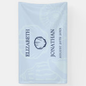 Kust Blauwe Schelpen Bruiloft Spandoek (Verticaal)
