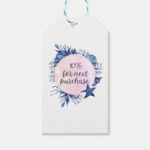 Kust Blauwe Schelpen Waterverf 10% Korting Cadeaulabel