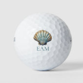 Kust Blauwe Sint-Jacobsschelp Monogram Golfballen (Voorkant)