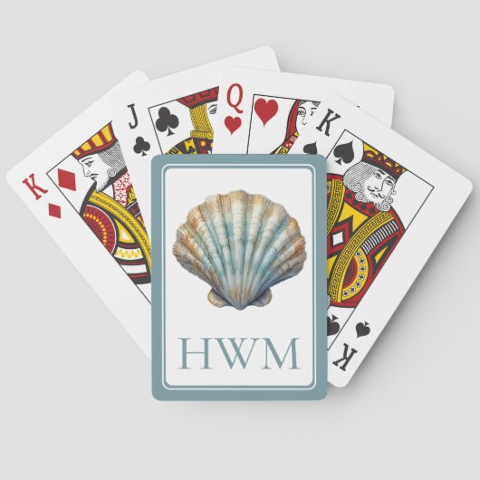 Kust Blauwe Sint-Jacobsschelp Monogram Pokerkaarten (Achterkant)