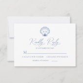 Kust Blauwe Strand Schelp Monogram Bruiloft RSVP Kaartje (Voorkant)